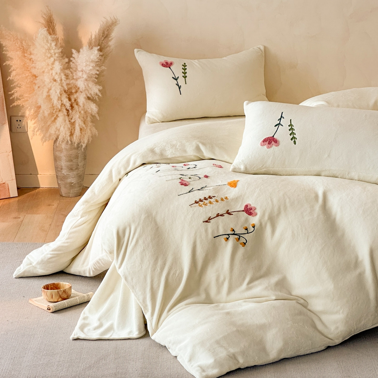 91家纺网 家纺一手货源 找家纺 （总）羚羊语家纺 2025新款【正宗全消光】230克牛奶绒田园风四件套毛巾绣刺绣花秋冬加厚法莱绒法兰绒珊瑚绒三件套