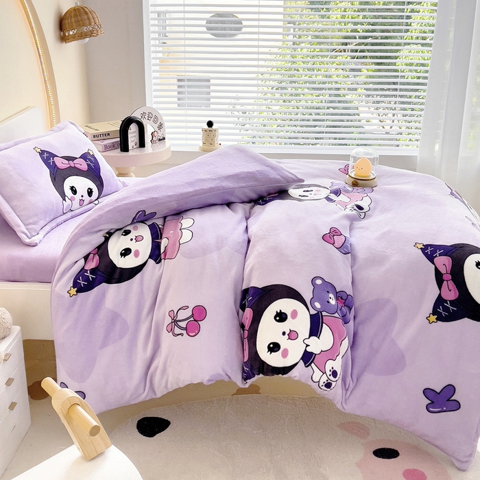 91家纺网 家纺一手货源 找家纺 梵赫 2025新款加厚牛奶绒三件套儿童套件幼儿园三件套系列 库洛猫