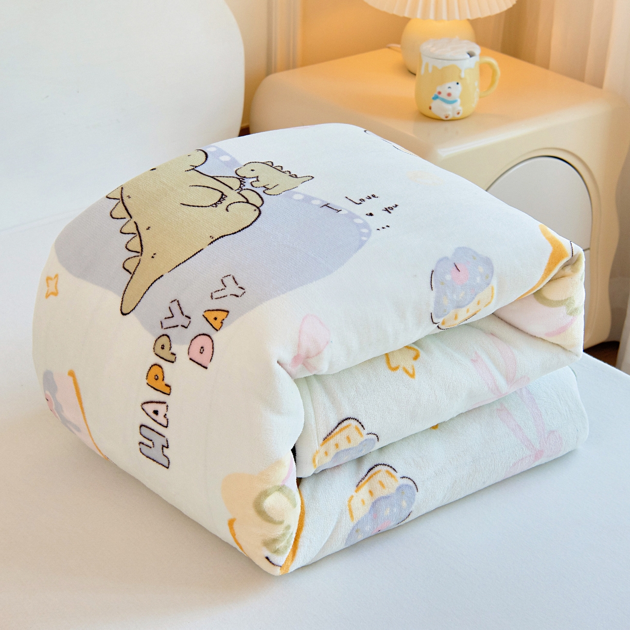 梵赫 2025新款加厚牛奶绒三件套儿童套件幼儿园三件套系列 小恐龙和妈妈