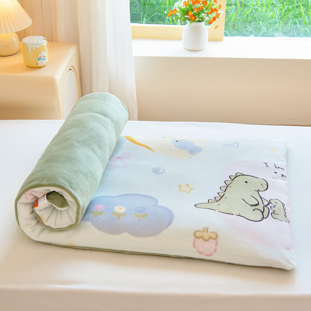 91家纺网 家纺一手货源 找家纺 梵赫 2025新款加厚牛奶绒三件套儿童套件幼儿园三件套系列 小恐龙和妈妈