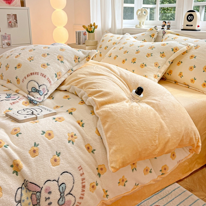 91家纺网 家纺一手货源 找家纺 （总）韩巢家纺 2025新款高克重雪花绒牛奶绒四件套