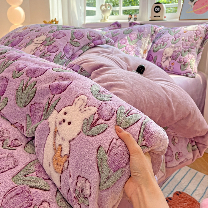 91家纺网 家纺一手货源 找家纺 （总）韩巢家纺 2025新款高克重雪花绒牛奶绒四件套