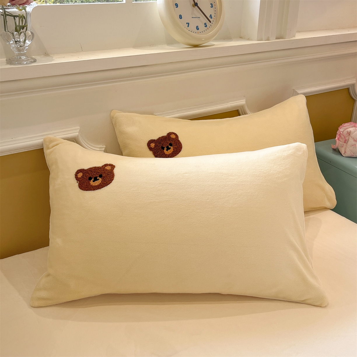 91家纺网 家纺一手货源 找家纺 优迈 2025新款A类卡通200g牛奶绒毛巾绣四件套 萌宠奶油