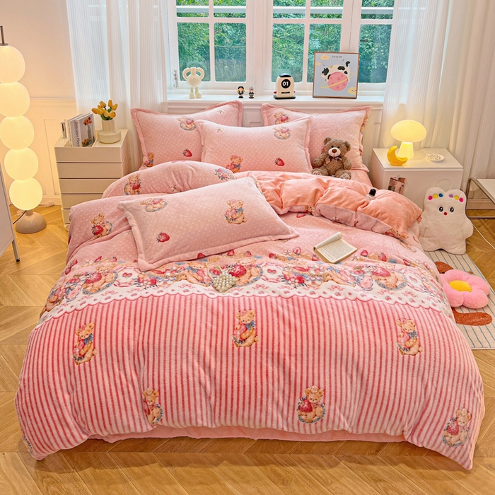 91家纺网 家纺一手货源 找家纺 韩巢家纺 2025新款高克重雪花绒牛奶绒四件套 巴丽娜