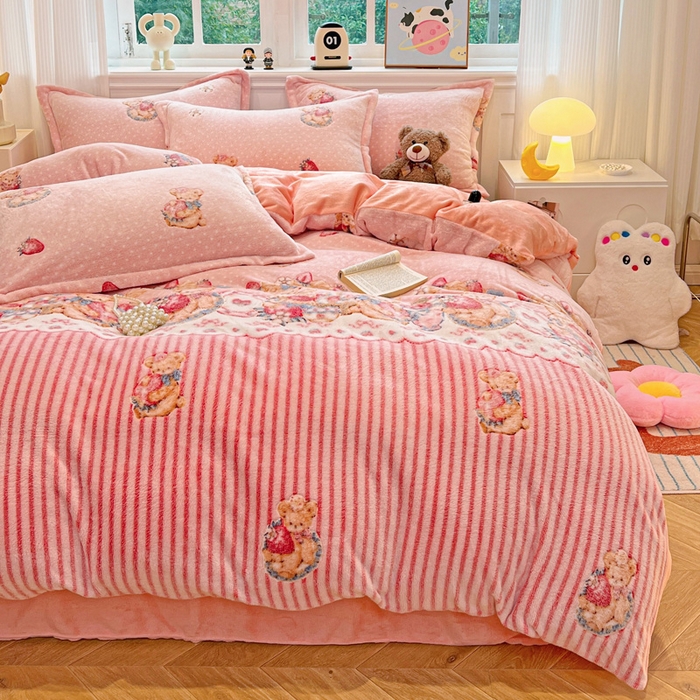 91家纺网 家纺一手货源 找家纺 韩巢家纺 2025新款高克重雪花绒牛奶绒四件套 巴丽娜