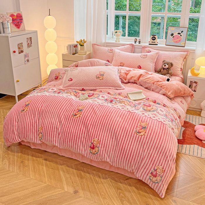 91家纺网 家纺一手货源 找家纺 韩巢家纺 2025新款高克重雪花绒牛奶绒四件套 巴丽娜