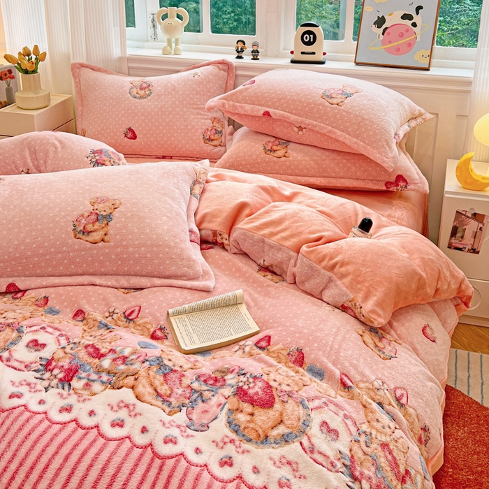 91家纺网 家纺一手货源 找家纺 韩巢家纺 2025新款高克重雪花绒牛奶绒四件套 巴丽娜