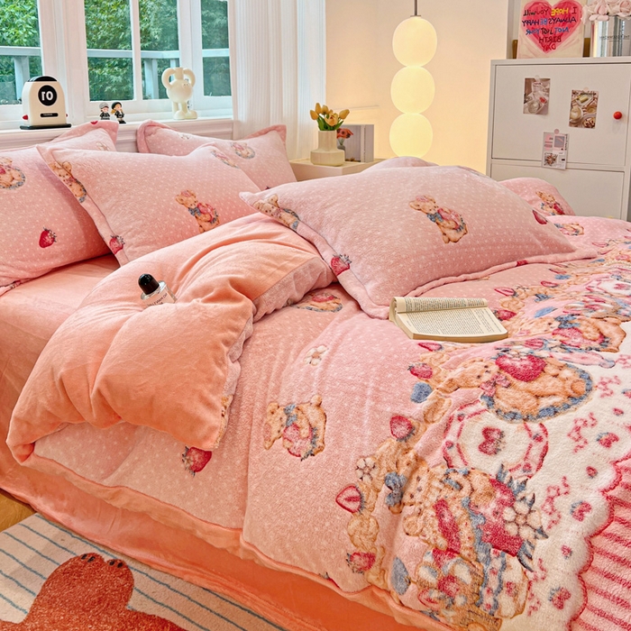 91家纺网 家纺一手货源 找家纺 韩巢家纺 2025新款高克重雪花绒牛奶绒四件套 巴丽娜