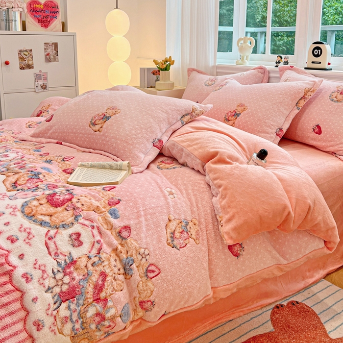 91家纺网 家纺一手货源 找家纺 韩巢家纺 2025新款高克重雪花绒牛奶绒四件套 巴丽娜