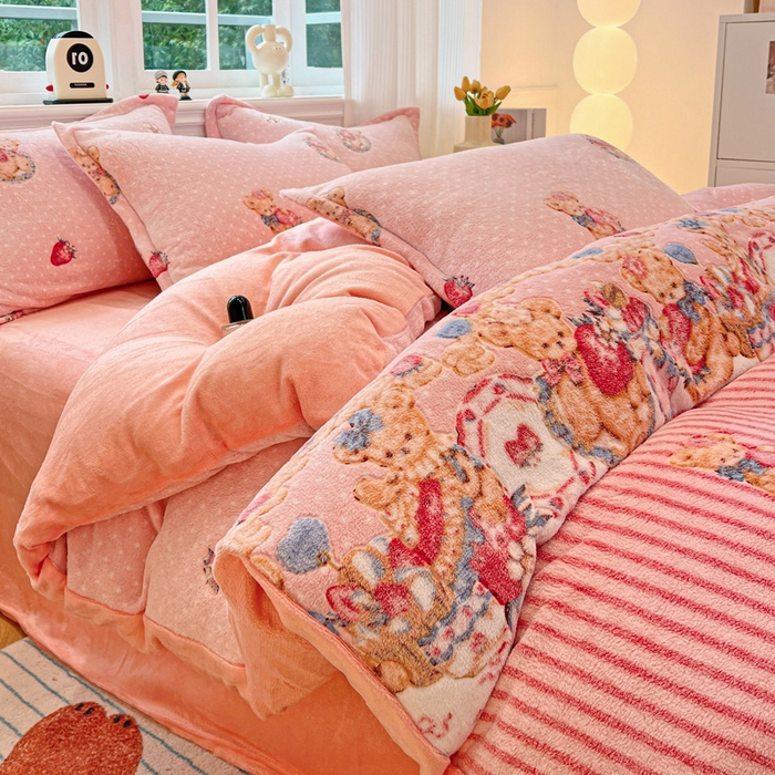 91家纺网 家纺一手货源 找家纺 韩巢家纺 2025新款高克重雪花绒牛奶绒四件套 巴丽娜