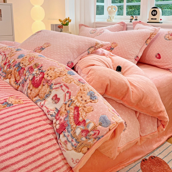 91家纺网 家纺一手货源 找家纺 韩巢家纺 2025新款高克重雪花绒牛奶绒四件套 巴丽娜