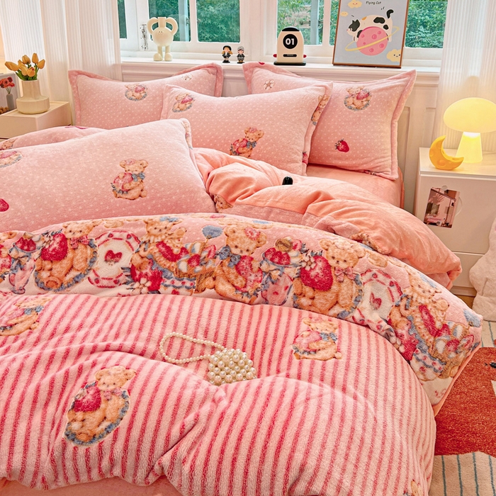 91家纺网 家纺一手货源 找家纺 韩巢家纺 2025新款高克重雪花绒牛奶绒四件套 巴丽娜