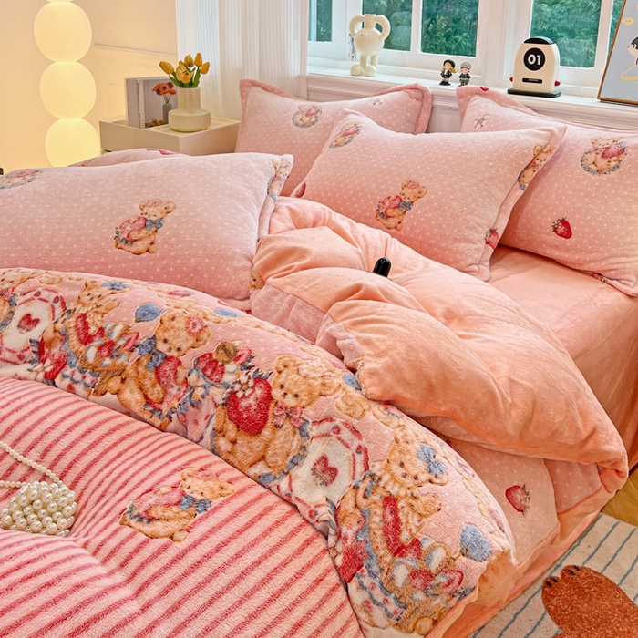 91家纺网 家纺一手货源 找家纺 韩巢家纺 2025新款高克重雪花绒牛奶绒四件套 巴丽娜