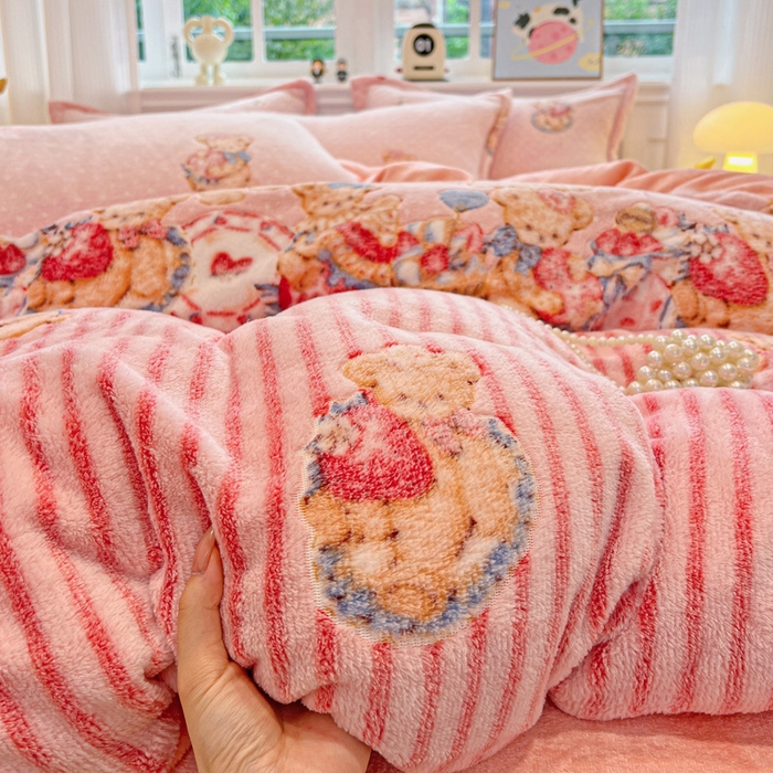 91家纺网 家纺一手货源 找家纺 韩巢家纺 2025新款高克重雪花绒牛奶绒四件套 巴丽娜