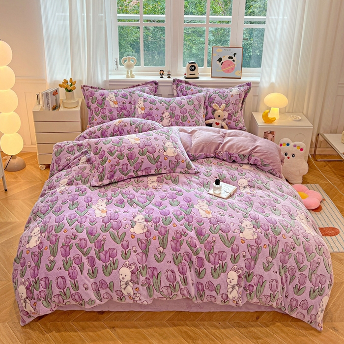 91家纺网 家纺一手货源 找家纺 韩巢家纺 2025新款高克重雪花绒牛奶绒四件套 丛林