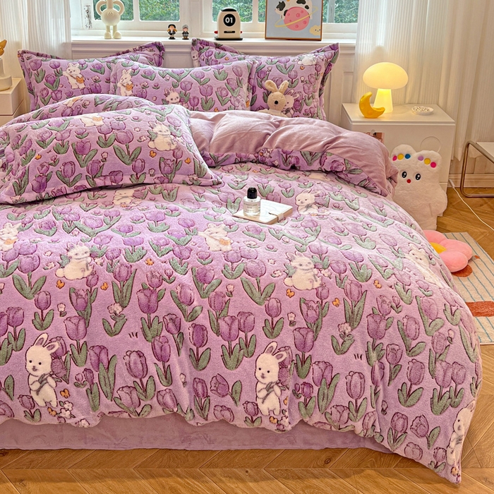 91家纺网 家纺一手货源 找家纺 韩巢家纺 2025新款高克重雪花绒牛奶绒四件套 丛林