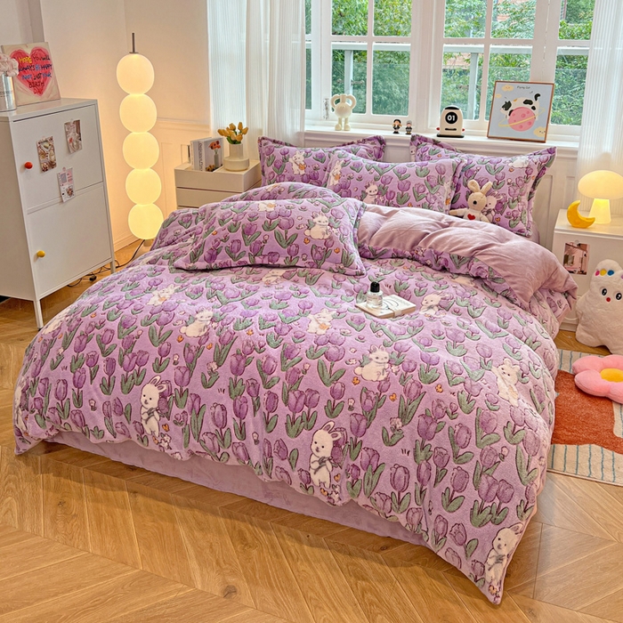 91家纺网 家纺一手货源 找家纺 韩巢家纺 2025新款高克重雪花绒牛奶绒四件套 丛林