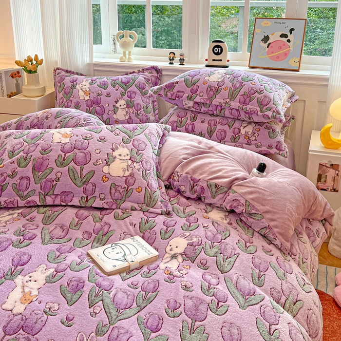 91家纺网 家纺一手货源 找家纺 韩巢家纺 2025新款高克重雪花绒牛奶绒四件套 丛林