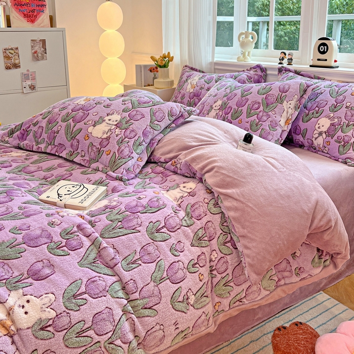 91家纺网 家纺一手货源 找家纺 韩巢家纺 2025新款高克重雪花绒牛奶绒四件套 丛林