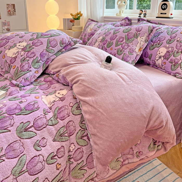 91家纺网 家纺一手货源 找家纺 韩巢家纺 2025新款高克重雪花绒牛奶绒四件套 丛林