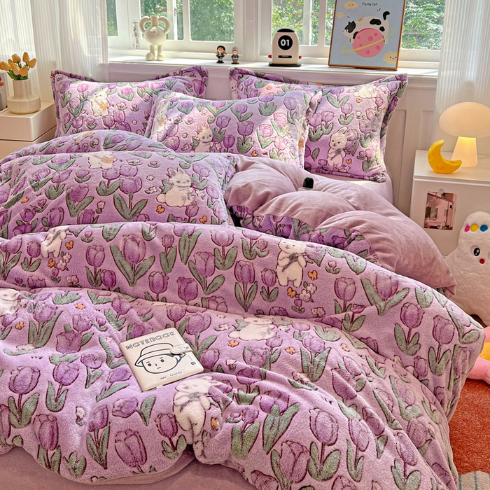 91家纺网 家纺一手货源 找家纺 韩巢家纺 2025新款高克重雪花绒牛奶绒四件套 丛林