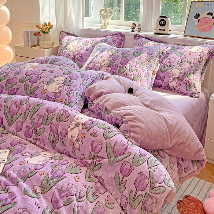 91家纺网 家纺一手货源 找家纺 韩巢家纺 2025新款高克重雪花绒牛奶绒四件套 丛林