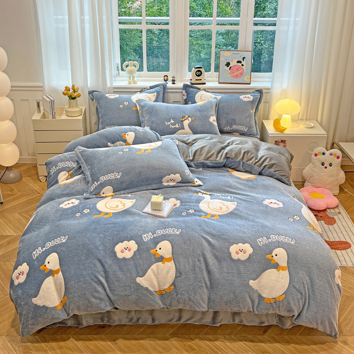 91家纺网 家纺一手货源 找家纺 韩巢家纺 2025新款高克重雪花绒牛奶绒四件套 大白鹅