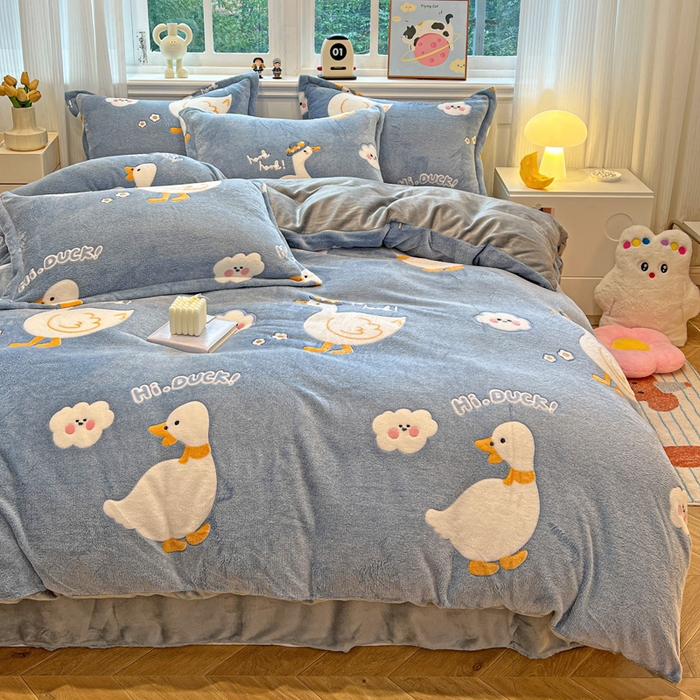 91家纺网 家纺一手货源 找家纺 韩巢家纺 2025新款高克重雪花绒牛奶绒四件套 大白鹅