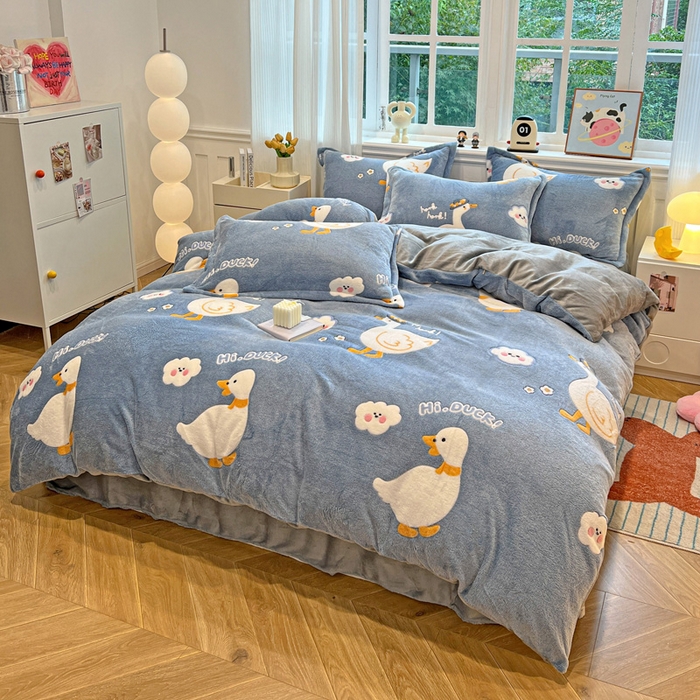 91家纺网 家纺一手货源 找家纺 韩巢家纺 2025新款高克重雪花绒牛奶绒四件套 大白鹅