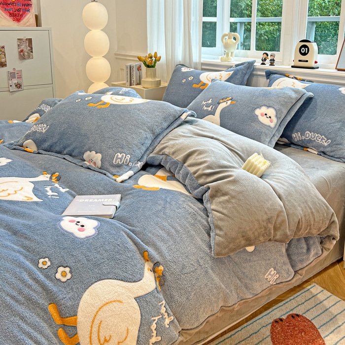 91家纺网 家纺一手货源 找家纺 韩巢家纺 2025新款高克重雪花绒牛奶绒四件套 大白鹅