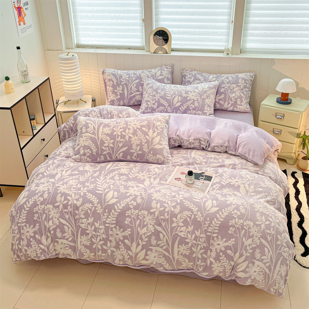 91家纺网 家纺一手货源 找家纺 优迈 2025新款牛奶绒雕花四件套 紫蔓花影