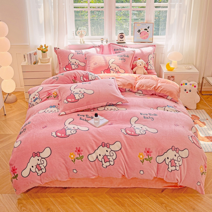 91家纺网 家纺一手货源 找家纺 韩巢家纺 2025新款高克重雪花绒牛奶绒四件套 大耳朵兔