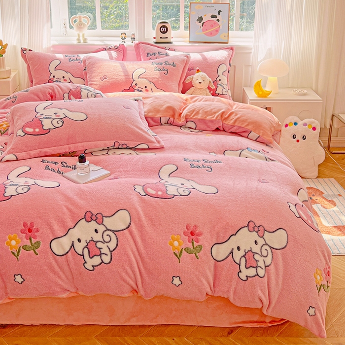 91家纺网 家纺一手货源 找家纺 韩巢家纺 2025新款高克重雪花绒牛奶绒四件套 大耳朵兔