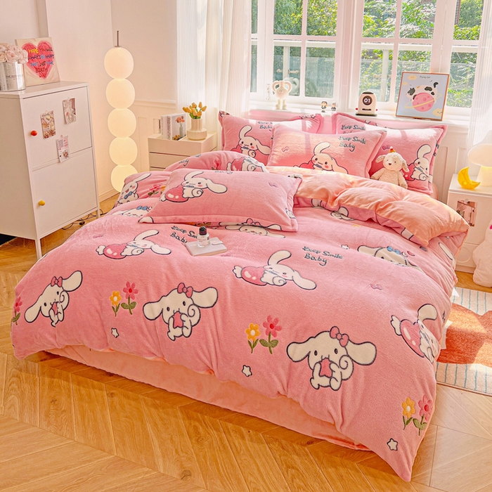 91家纺网 家纺一手货源 找家纺 韩巢家纺 2025新款高克重雪花绒牛奶绒四件套 大耳朵兔