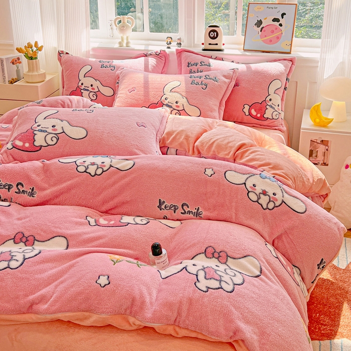 91家纺网 家纺一手货源 找家纺 韩巢家纺 2025新款高克重雪花绒牛奶绒四件套 大耳朵兔