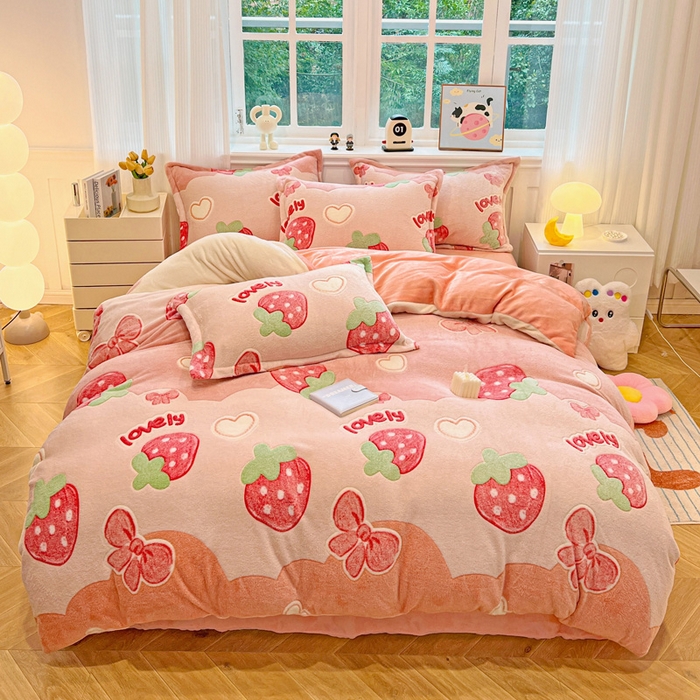 91家纺网 家纺一手货源 找家纺 韩巢家纺 2025新款高克重雪花绒牛奶绒四件套 蝶雅