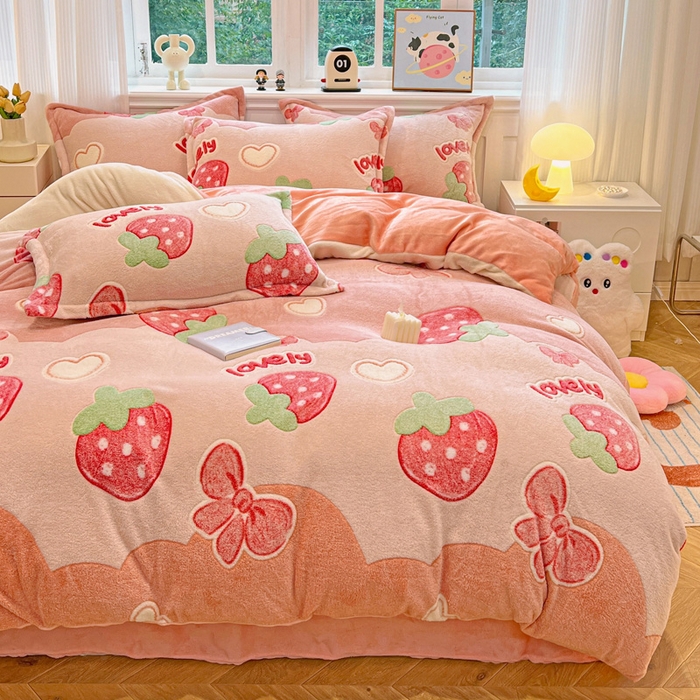 91家纺网 家纺一手货源 找家纺 韩巢家纺 2025新款高克重雪花绒牛奶绒四件套 蝶雅