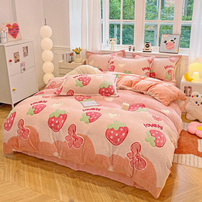 91家纺网 家纺一手货源 找家纺 韩巢家纺 2025新款高克重雪花绒牛奶绒四件套 蝶雅