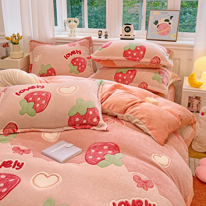 91家纺网 家纺一手货源 找家纺 韩巢家纺 2025新款高克重雪花绒牛奶绒四件套 蝶雅