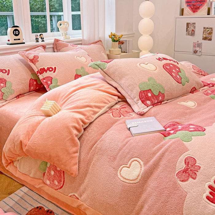 91家纺网 家纺一手货源 找家纺 韩巢家纺 2025新款高克重雪花绒牛奶绒四件套 蝶雅