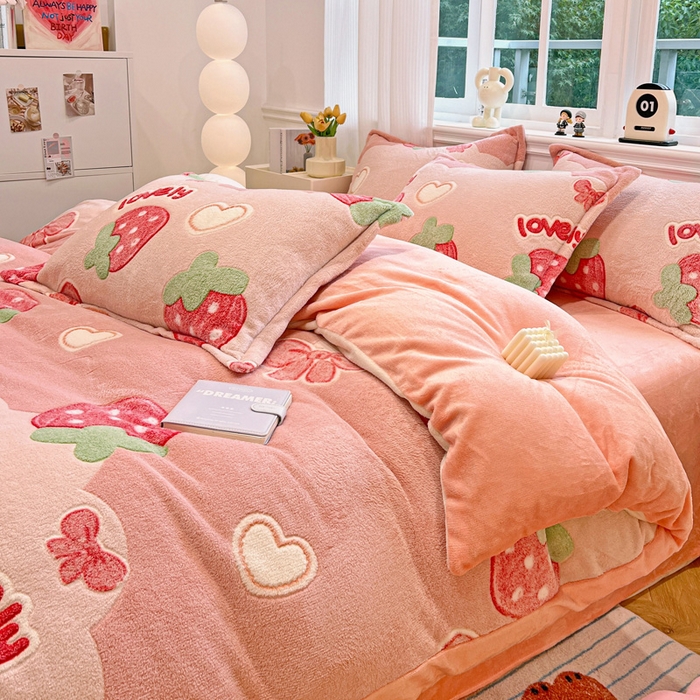 91家纺网 家纺一手货源 找家纺 韩巢家纺 2025新款高克重雪花绒牛奶绒四件套 蝶雅