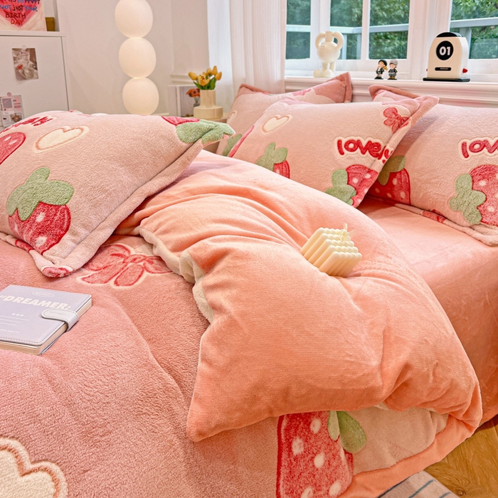 91家纺网 家纺一手货源 找家纺 韩巢家纺 2025新款高克重雪花绒牛奶绒四件套 蝶雅