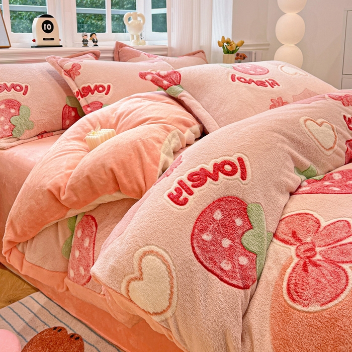 91家纺网 家纺一手货源 找家纺 韩巢家纺 2025新款高克重雪花绒牛奶绒四件套 蝶雅