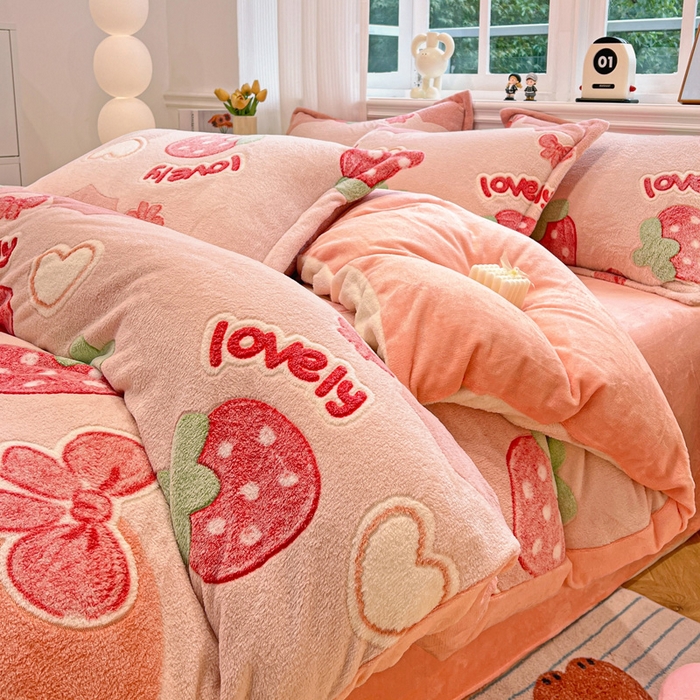 91家纺网 家纺一手货源 找家纺 韩巢家纺 2025新款高克重雪花绒牛奶绒四件套 蝶雅