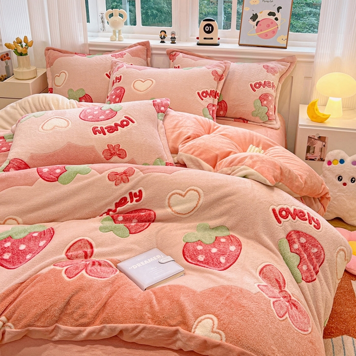 91家纺网 家纺一手货源 找家纺 韩巢家纺 2025新款高克重雪花绒牛奶绒四件套 蝶雅