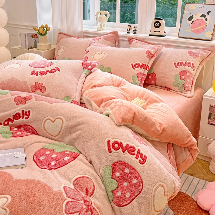 91家纺网 家纺一手货源 找家纺 韩巢家纺 2025新款高克重雪花绒牛奶绒四件套 蝶雅