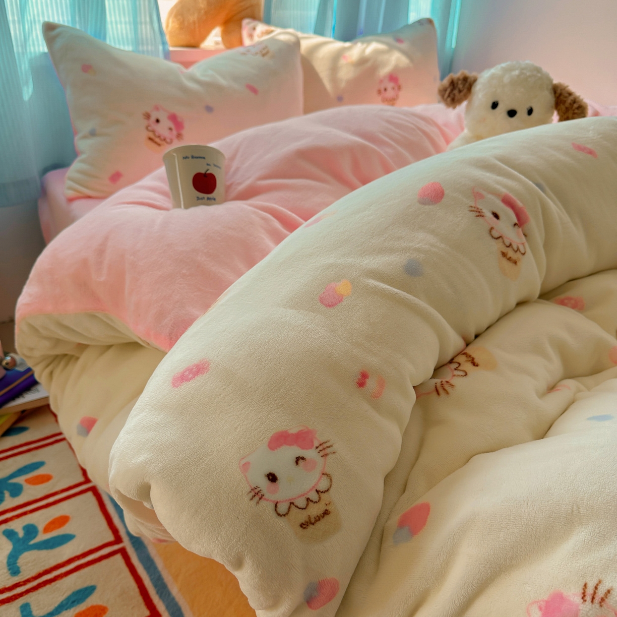 91家纺网 家纺一手货源 找家纺 （总）繁花家居 2025新款小清新180克跑量款牛奶绒三件套四件套