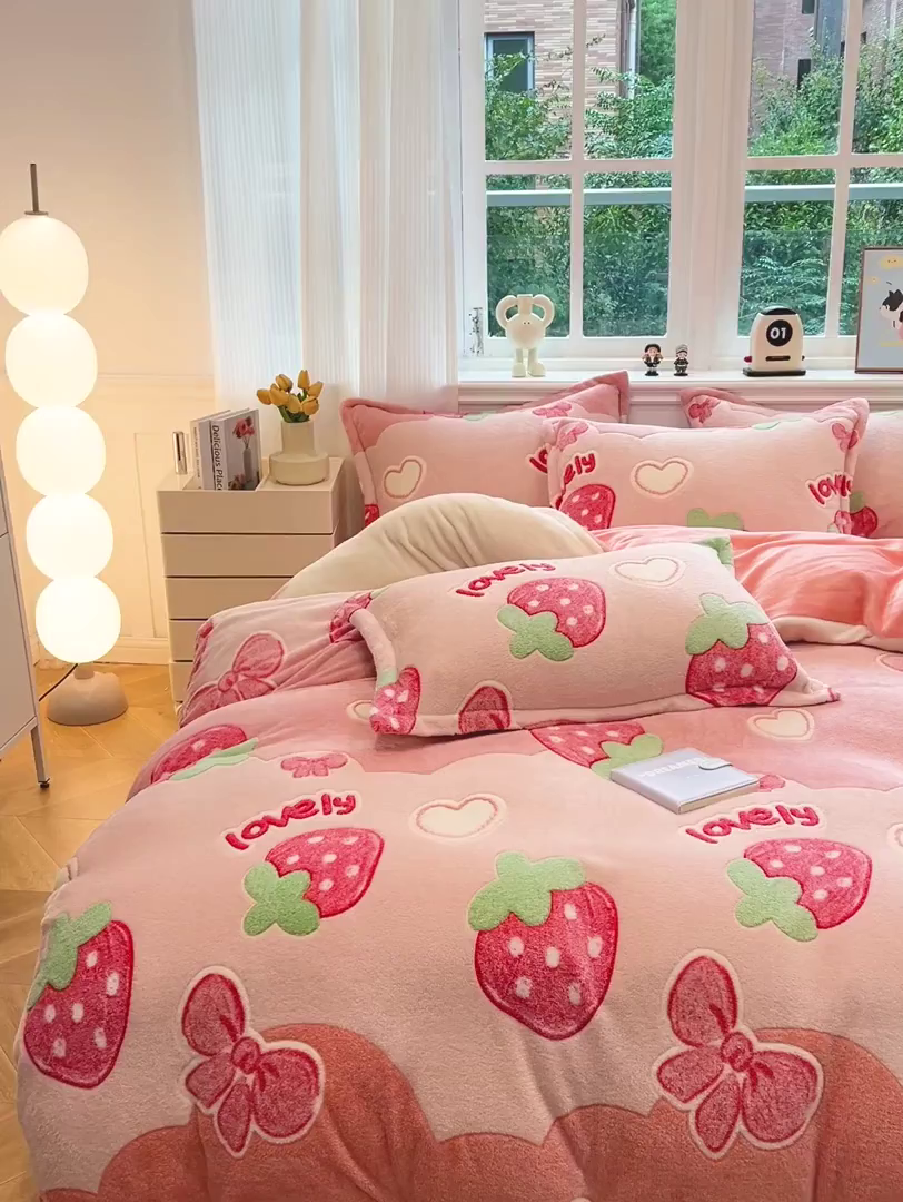 91家纺网 家纺一手货源 找家纺 韩巢家纺 2025新款高克重雪花绒牛奶绒四件套 蝶雅