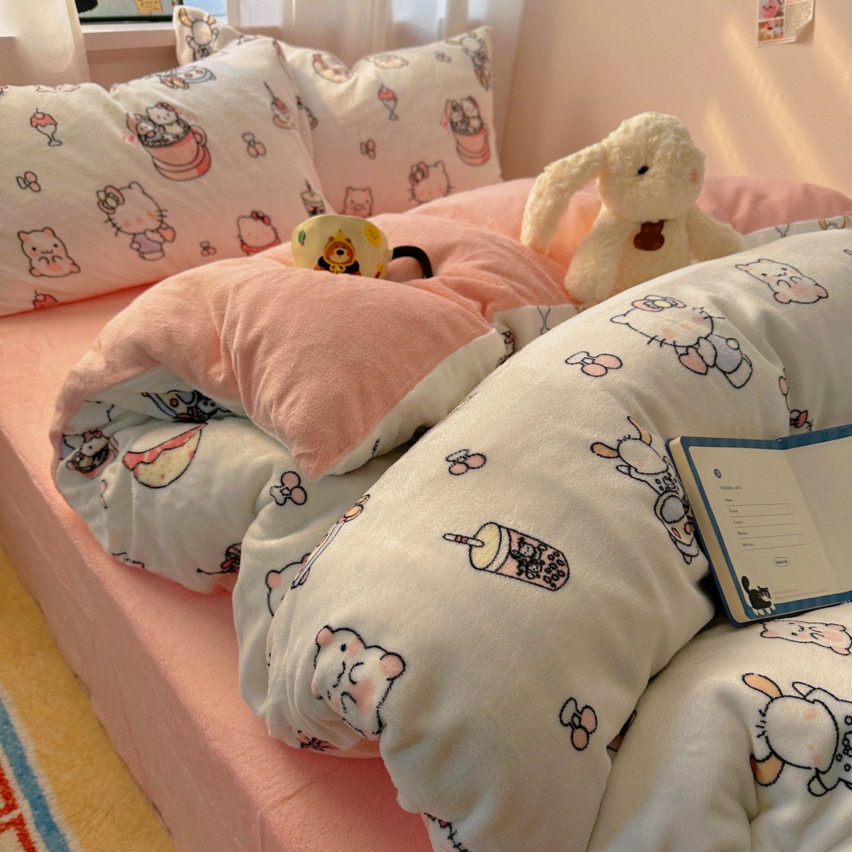 91家纺网 家纺一手货源 找家纺 （总）繁花家居 2025新款小清新180克跑量款牛奶绒三件套四件套