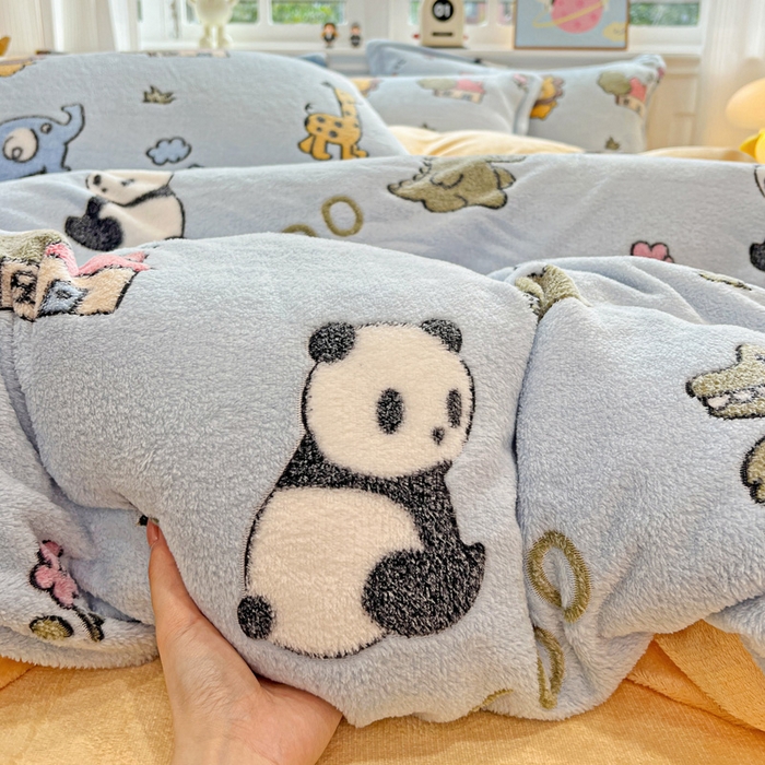 91家纺网 家纺一手货源 找家纺 韩巢家纺 2025新款高克重雪花绒牛奶绒四件套 动物世界